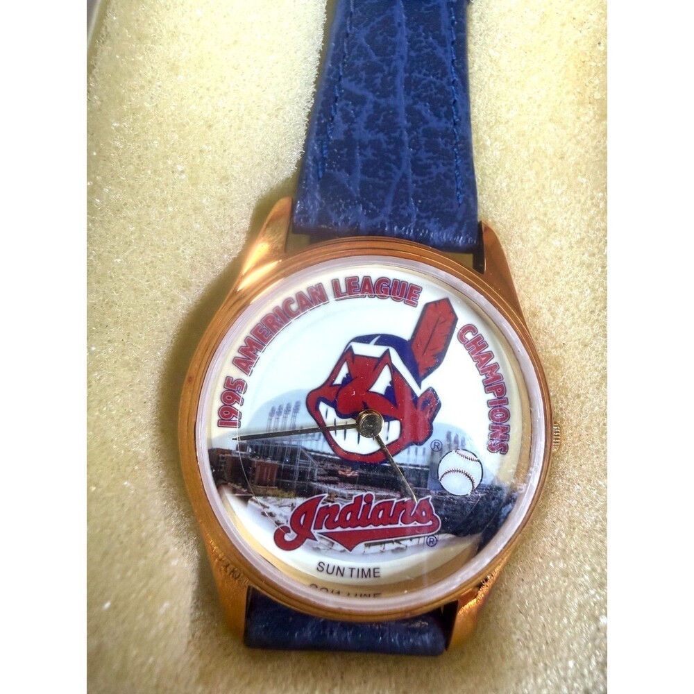VINTAGE 1995 Cleveland Indians Baseball Collectible Watch Sun Time W/ Case NOS